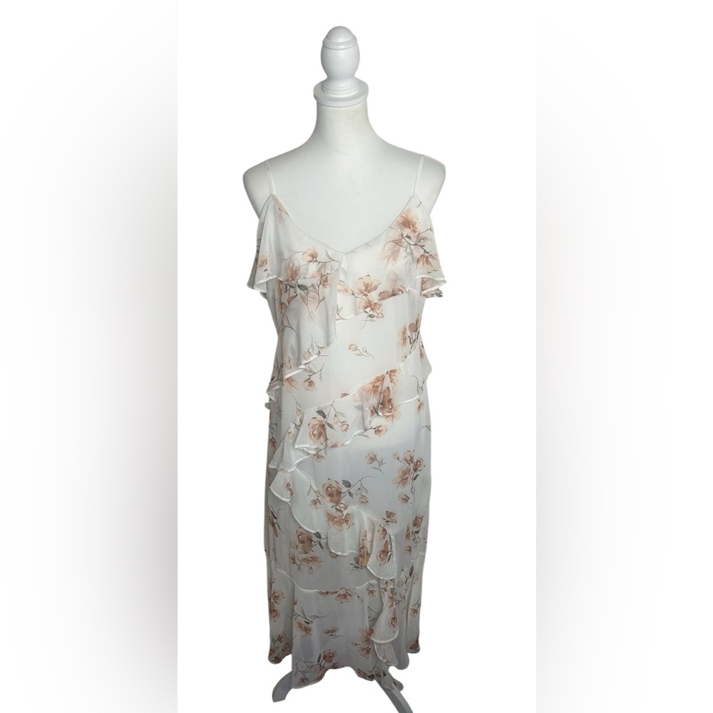 Blu Pepper White Beige Floral Slip Maxi Dress EUC Sz XL Ruffled boho Feminine